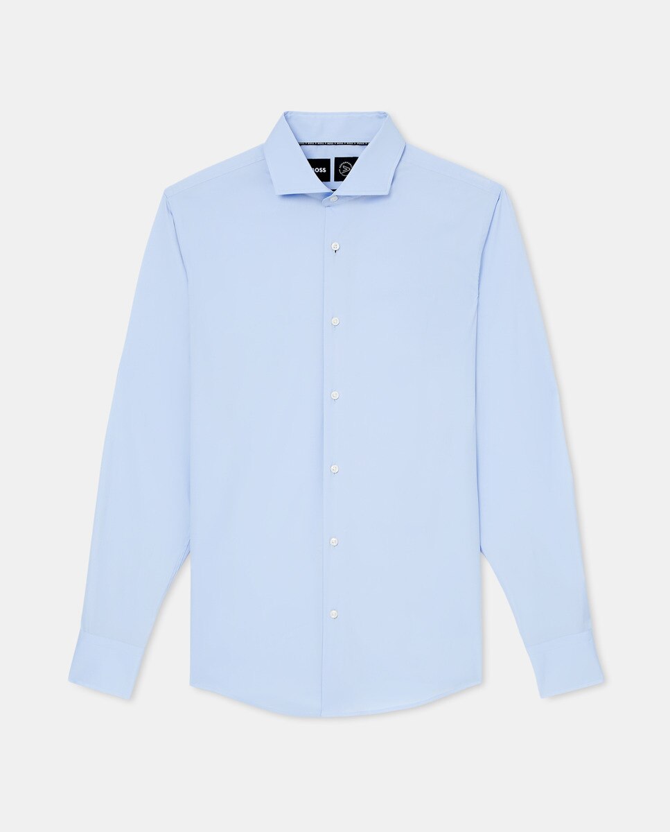 Camisa Slim Fit Fácil de Engomar e em Popelina de Mistura de Algodão Azul-marinho-1
