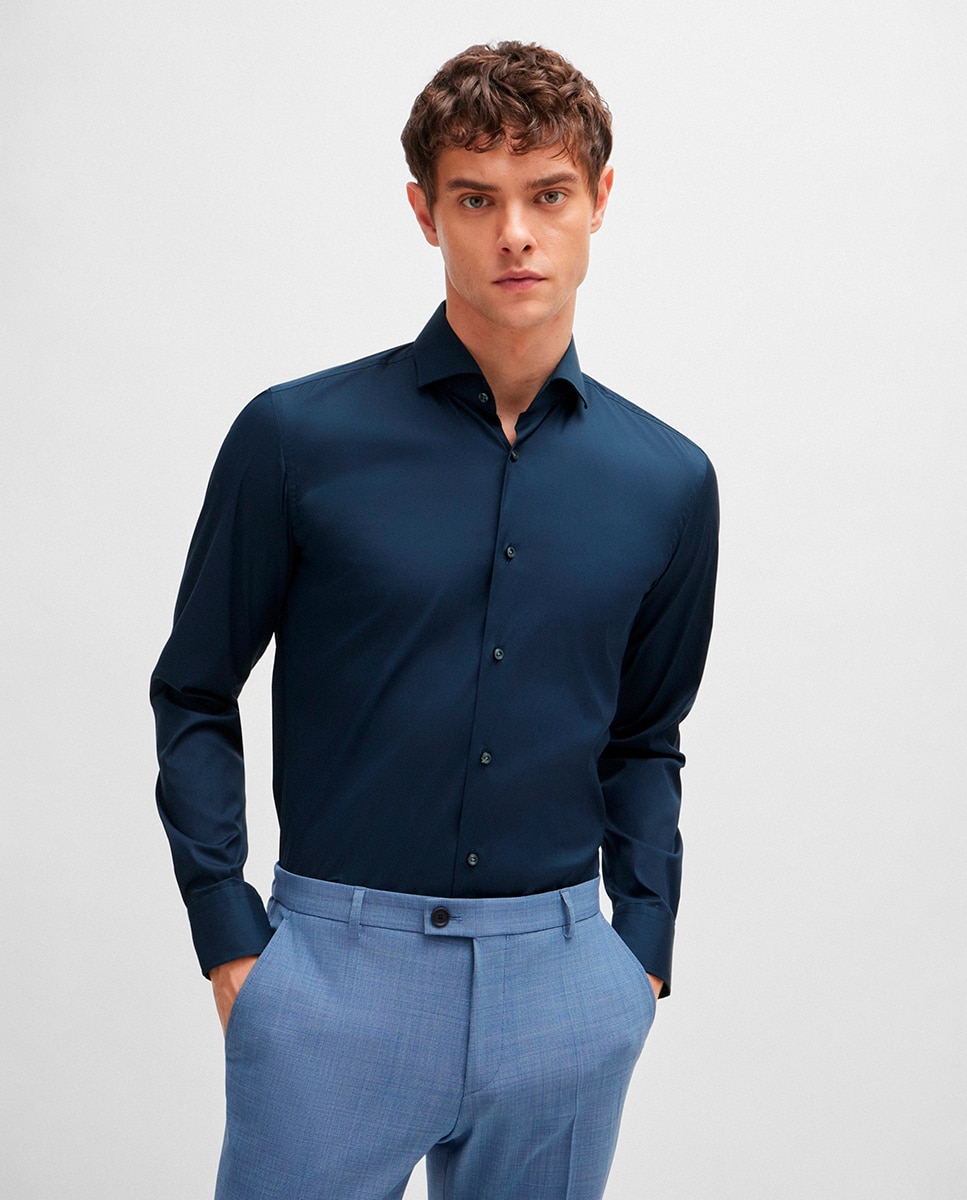 Imagem 0 de Camisa Slim Fit Fácil de Engomar e em Popelina de Mistura de Algodão