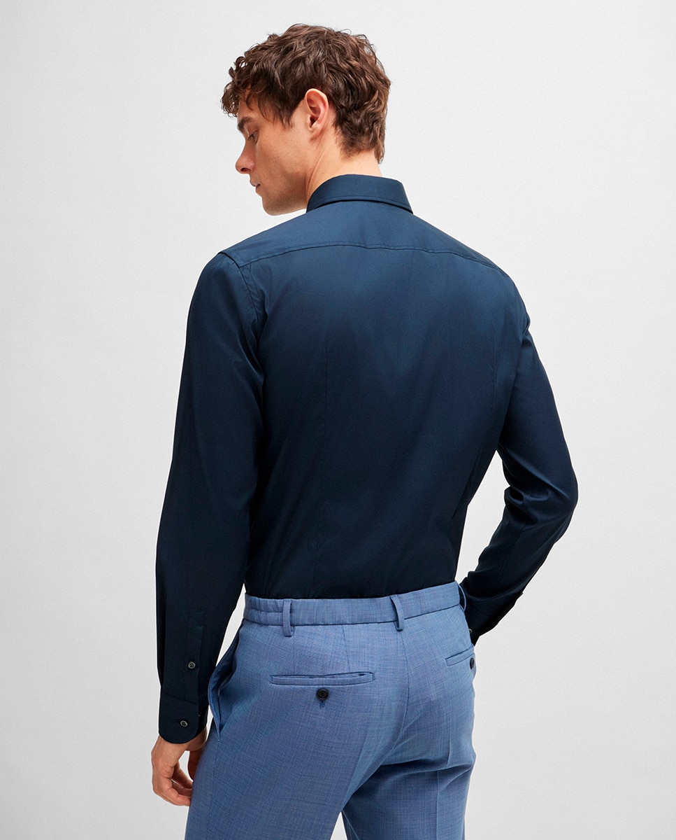 Camisa Slim Fit Fácil de Engomar e em Popelina de Mistura de Algodão Azul-marinho-2
