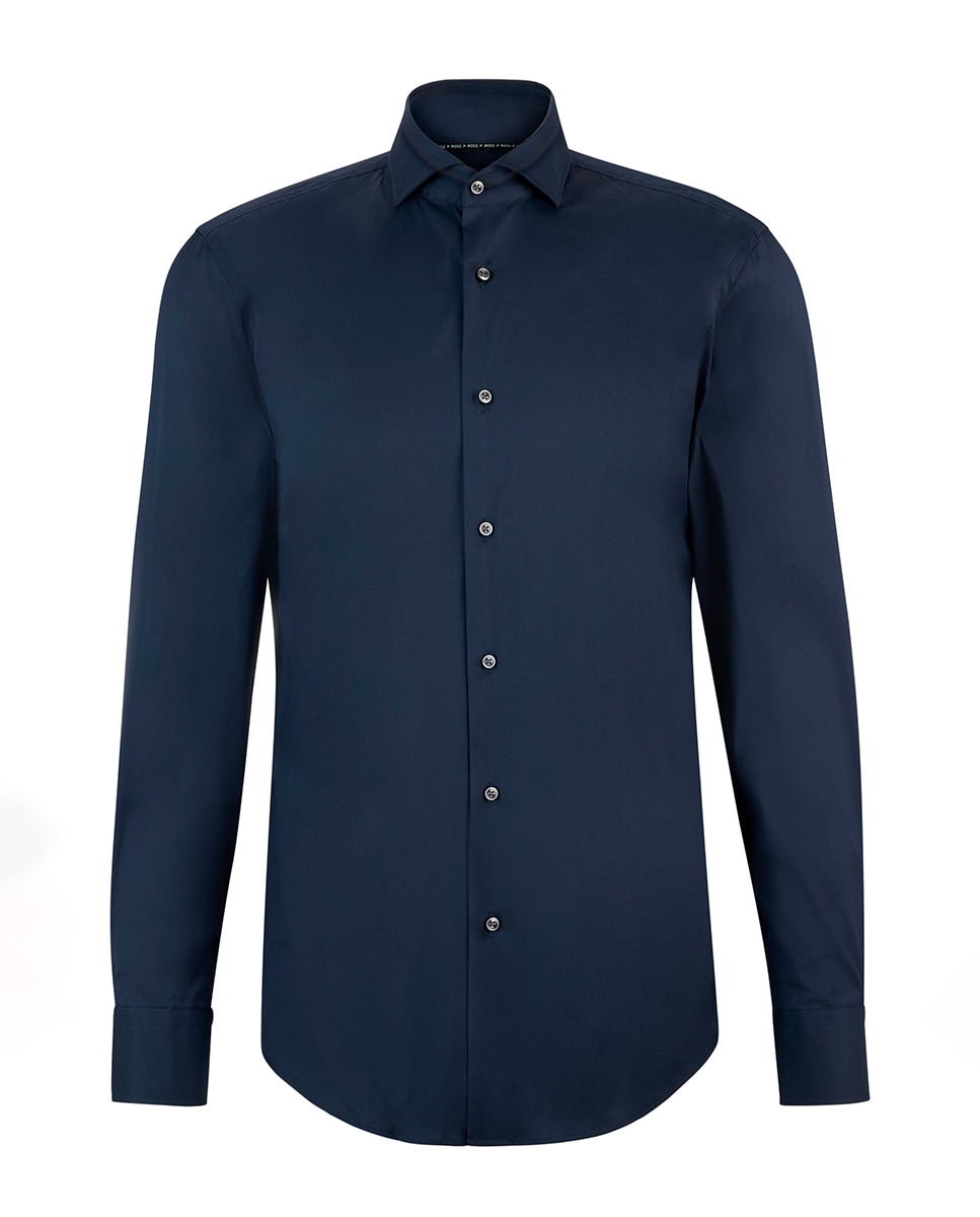 Camisa Slim Fit Fácil de Engomar e em Popelina de Mistura de Algodão Azul-marinho-5