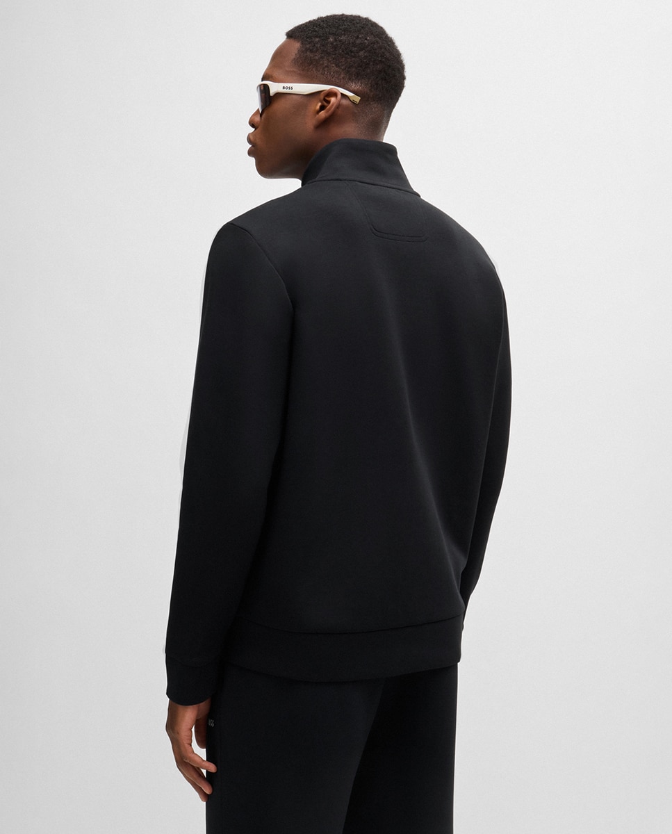 Sweatshirt de Algodão Elástico com Fecho de Correr e Logótipo Estampado Preto-2