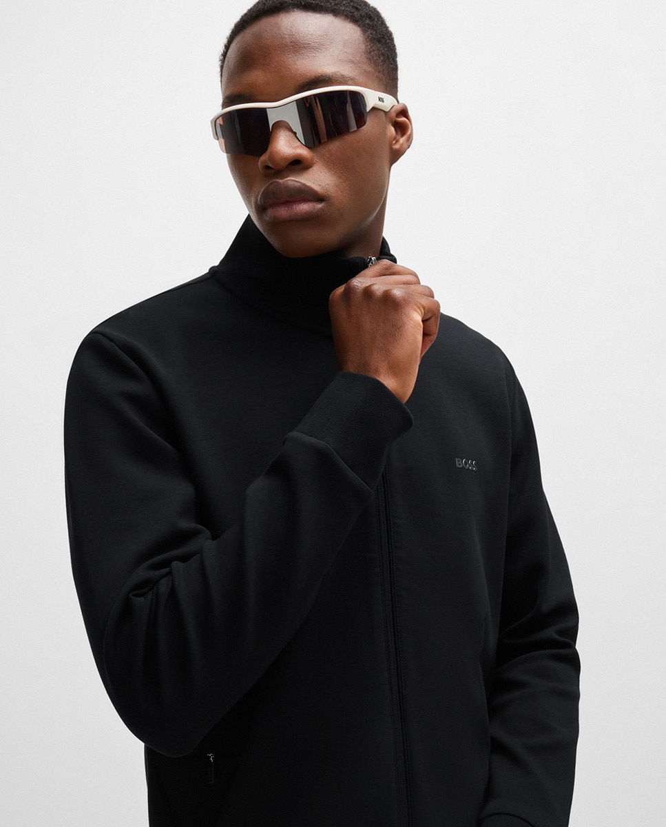 Sweatshirt de Algodão Elástico com Fecho de Correr e Logótipo Estampado Preto-3
