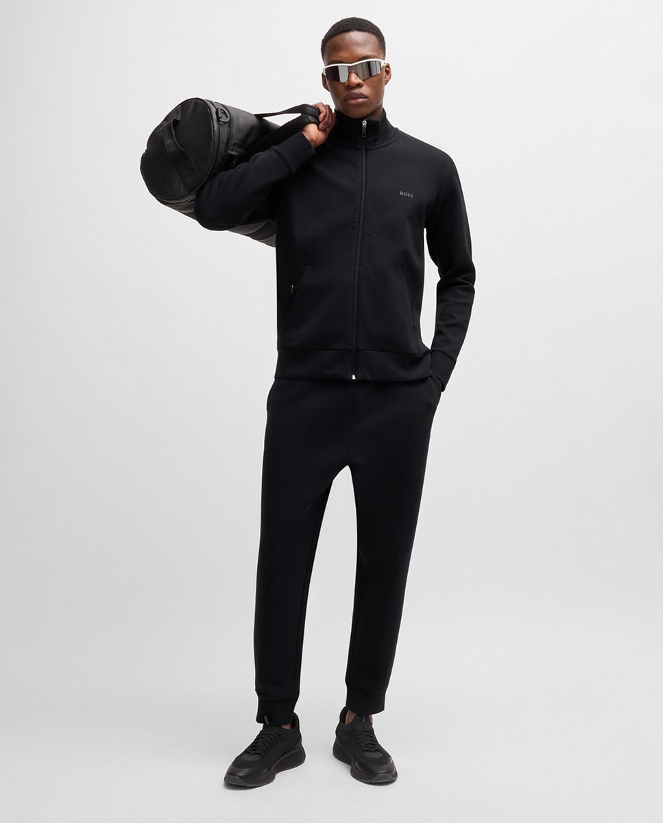 Sweatshirt de Algodão Elástico com Fecho de Correr e Logótipo Estampado Preto-5