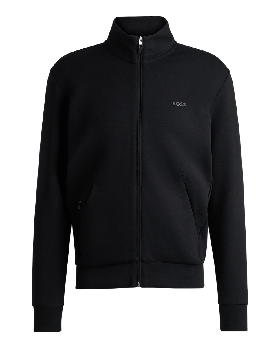 Sweatshirt de Algodão Elástico com Fecho de Correr e Logótipo Estampado Preto-4