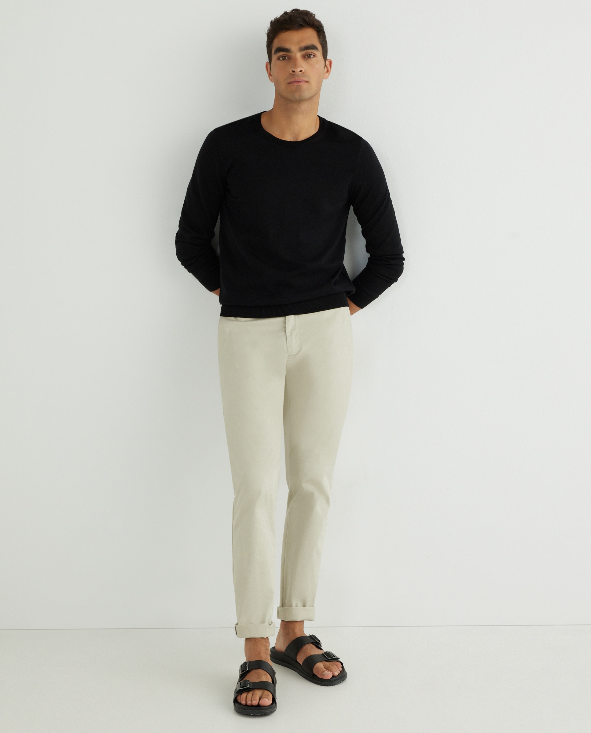 Camisola de Malha Slim Fit de Lã Virgem Preto-2