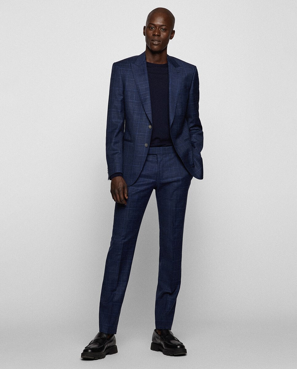 Camisola de Malha Slim Fit de Lã Virgem Azul-marinho-4