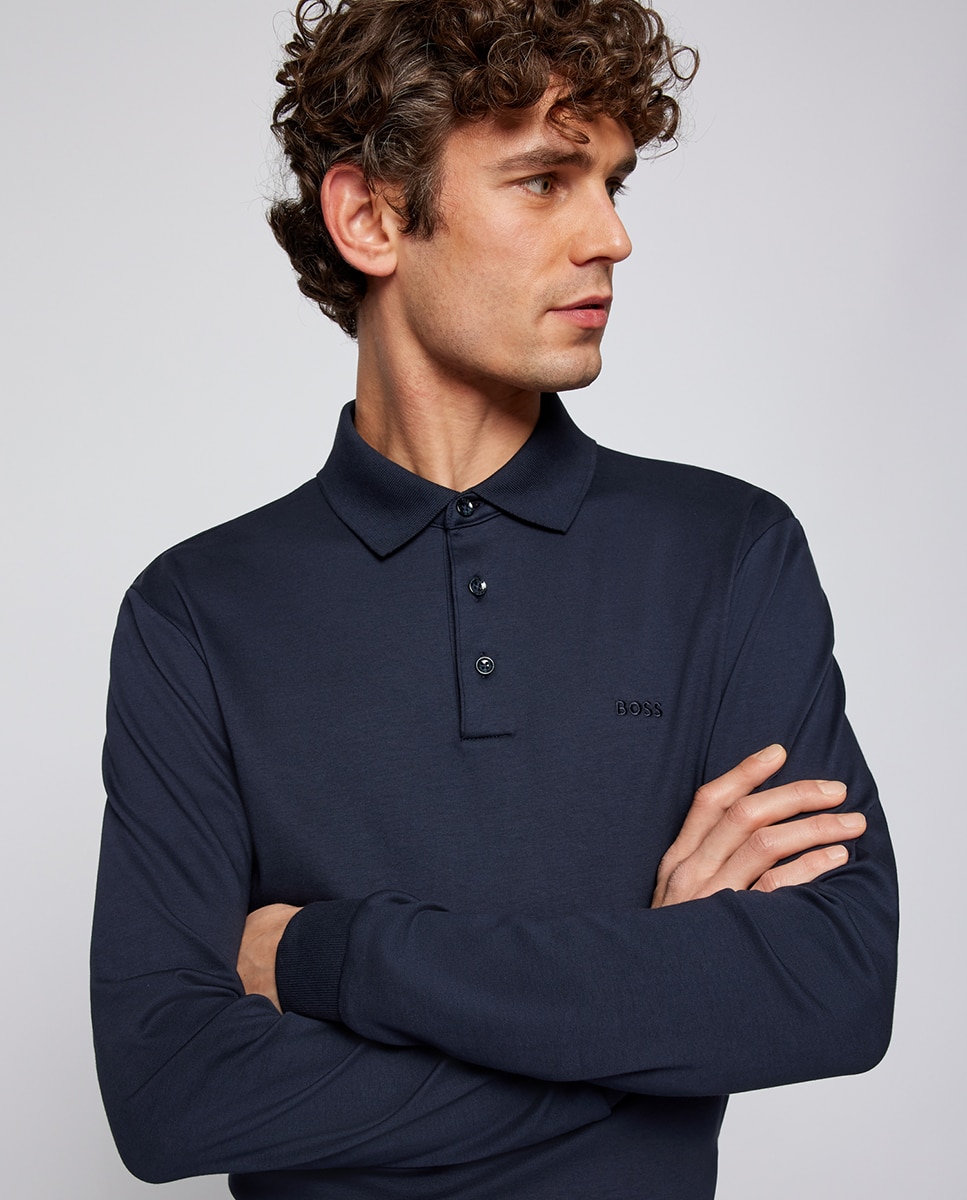 Polo de Algodão Orgânico com Logótipo Bordado Azul-marinho-3