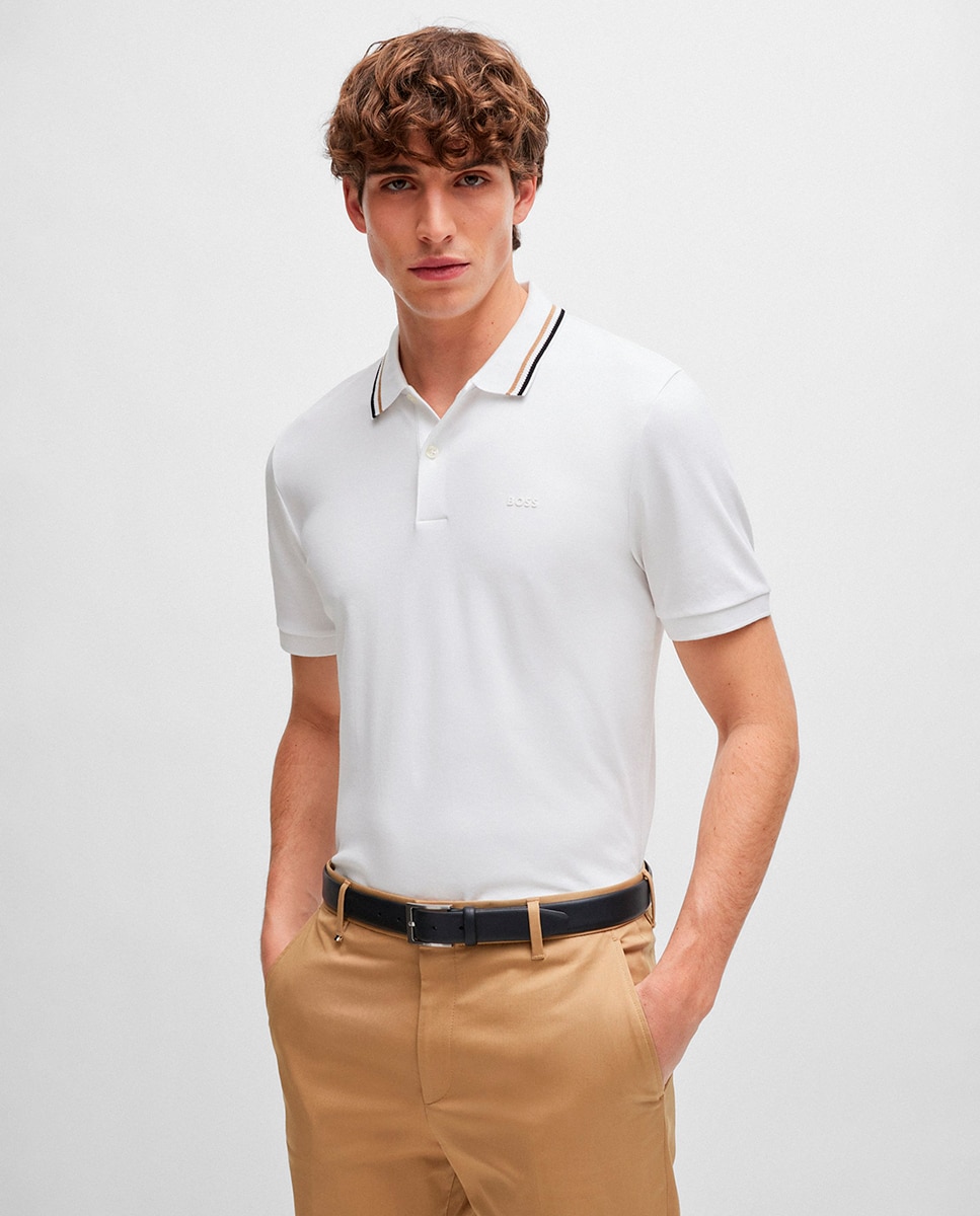 Imagem 0 de Polo Slim Fit de Algodão com Colarinho às Riscas