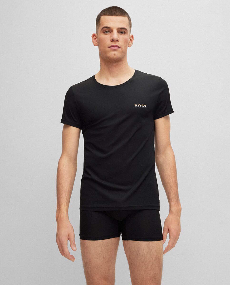 Camiseta de hombre interior slim fit de tejido elástico con logo - Boss - Negro Negro-1