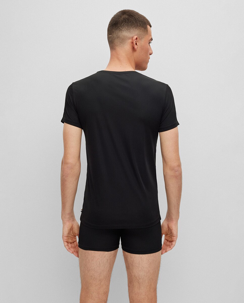 Camiseta de hombre interior slim fit de tejido elástico con logo - Boss - Negro Negro-2