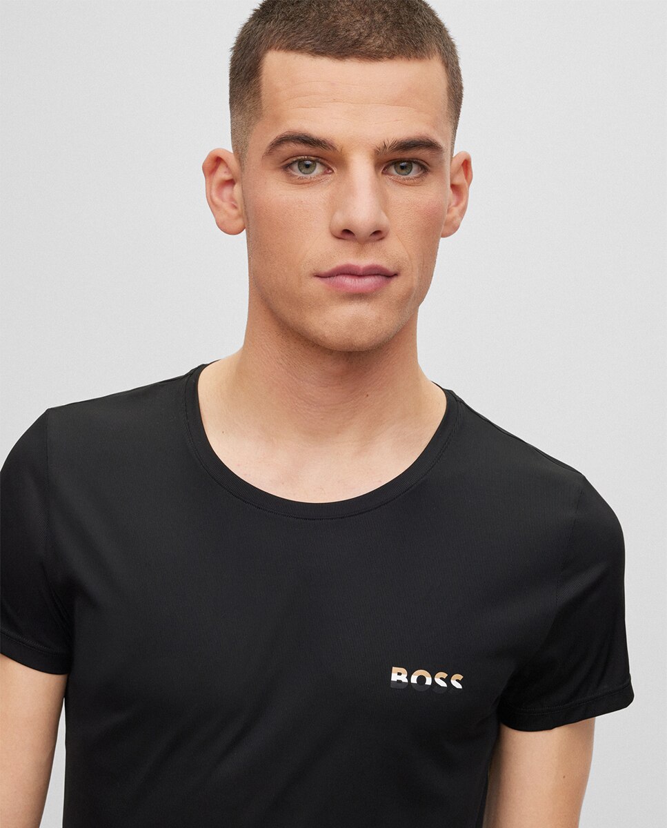 Camiseta de hombre interior slim fit de tejido elástico con logo - Boss - Negro Negro-3