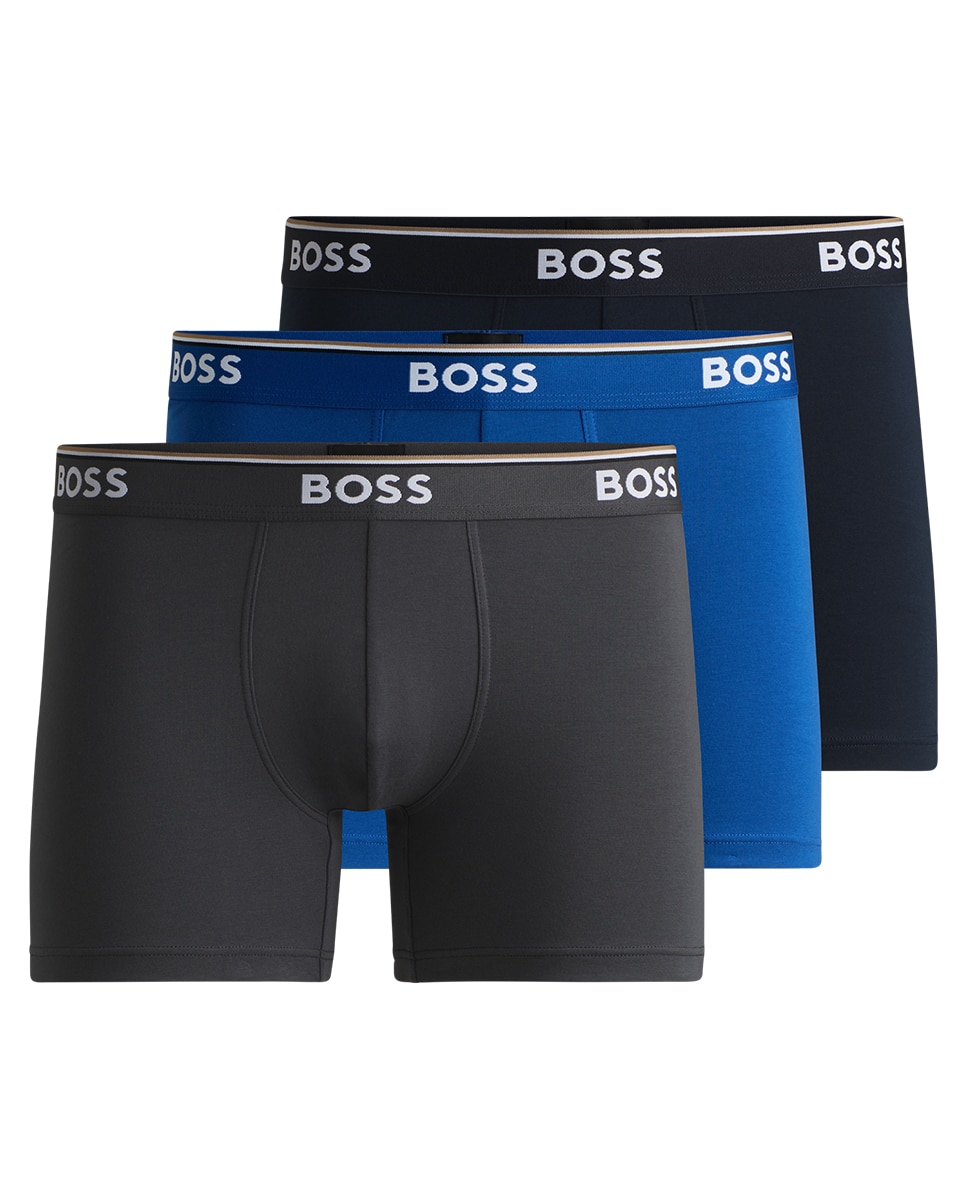 Embalagem de Três Boxers em Algodão Elástico com Logótipos Azul-1