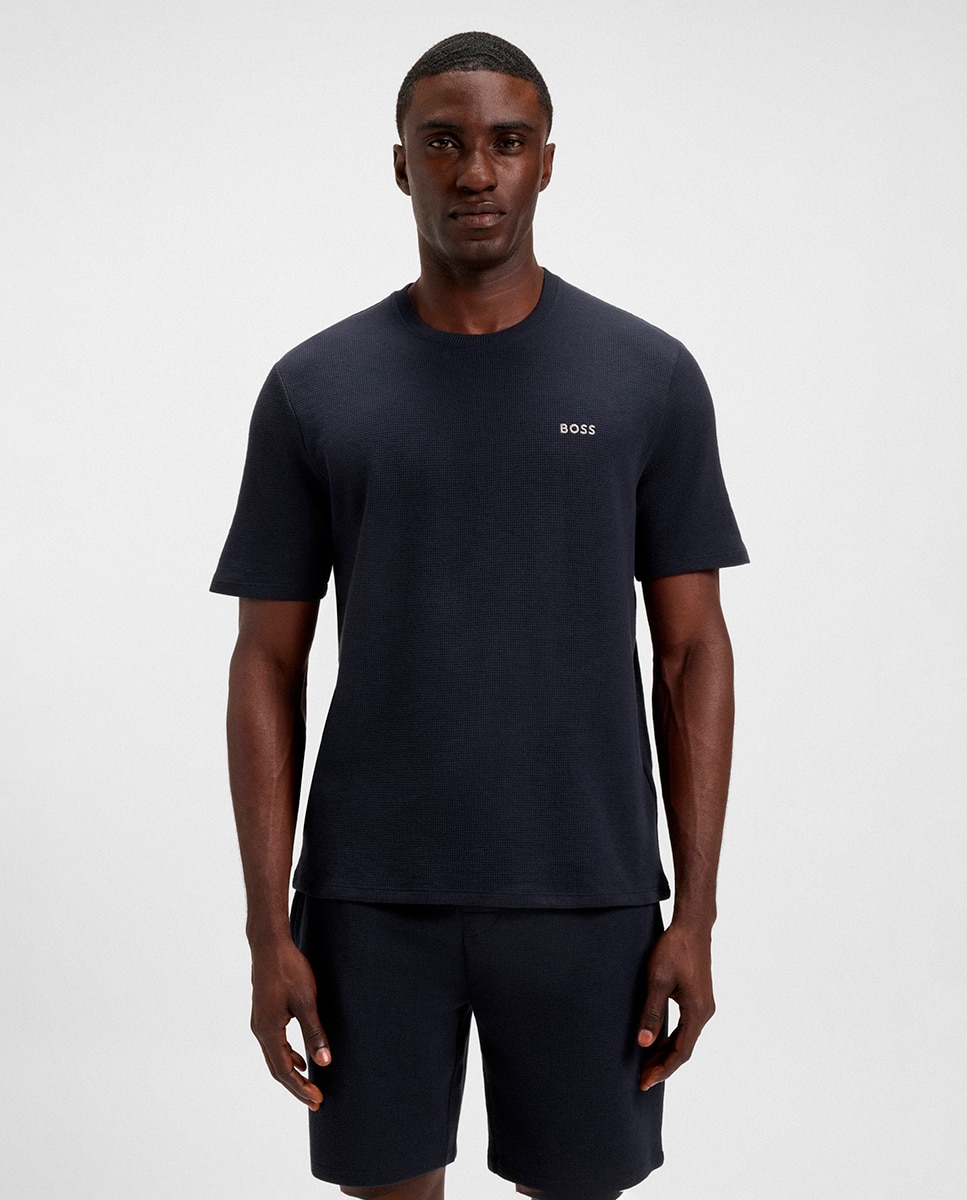 Camisola de Pijama com Estrutura de Rede e Logótipo Bordado Azul-marinho-1