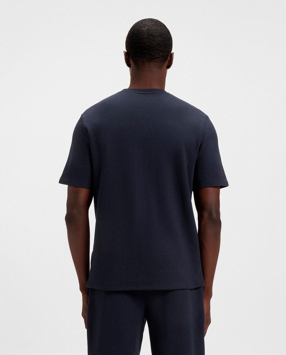 Camisola de Pijama com Estrutura de Rede e Logótipo Bordado Azul-marinho-2