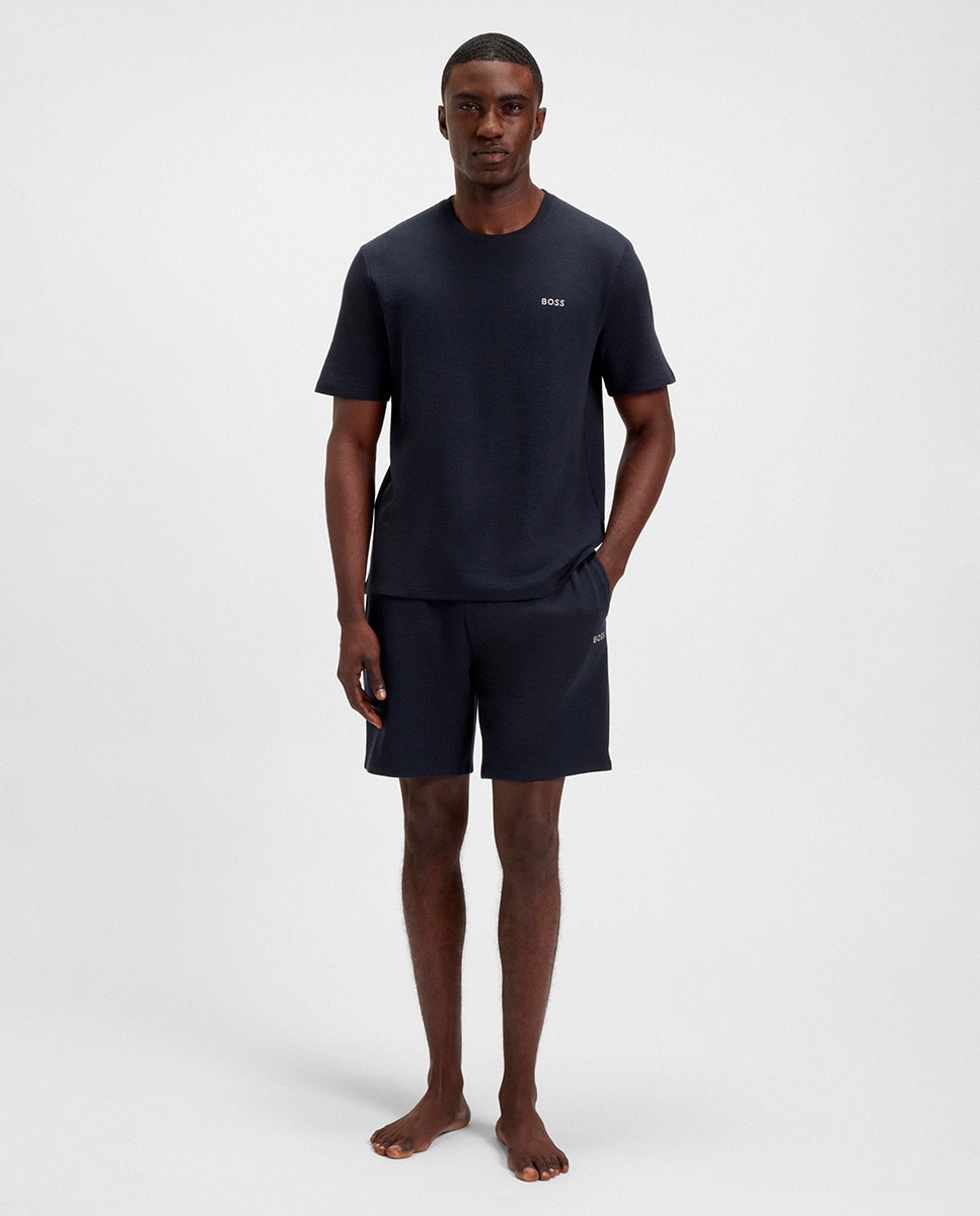 Camisola de Pijama com Estrutura de Rede e Logótipo Bordado Azul-marinho-5