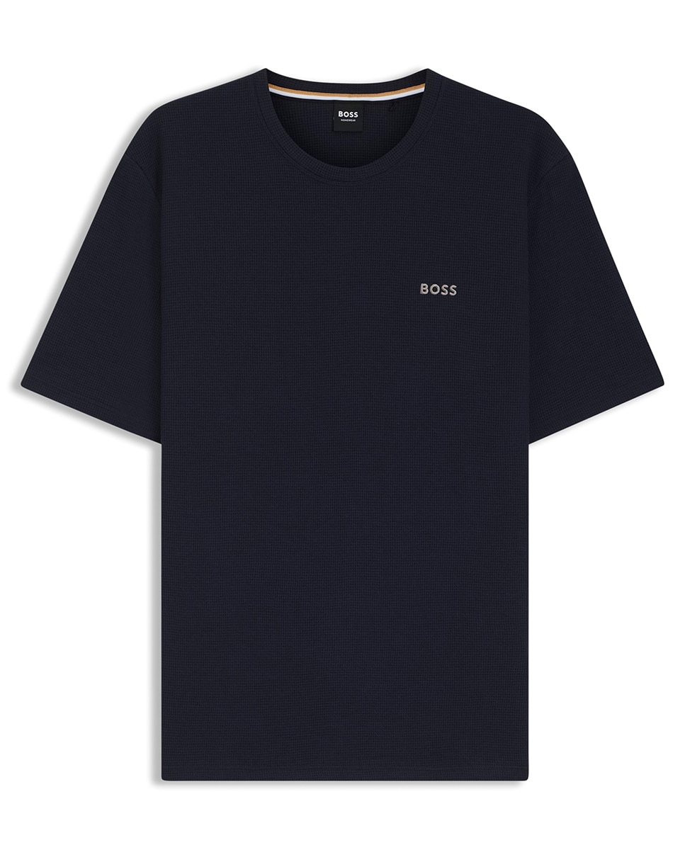 Camisola de Pijama com Estrutura de Rede e Logótipo Bordado Azul-marinho-4