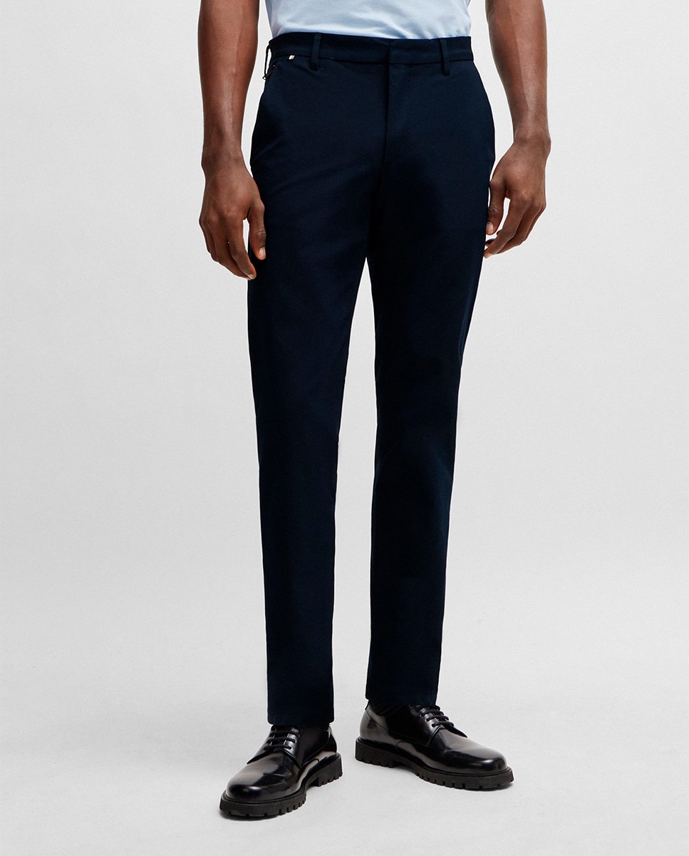 Calças Slim Fit de Algodão Elástico Azul-marinho-2