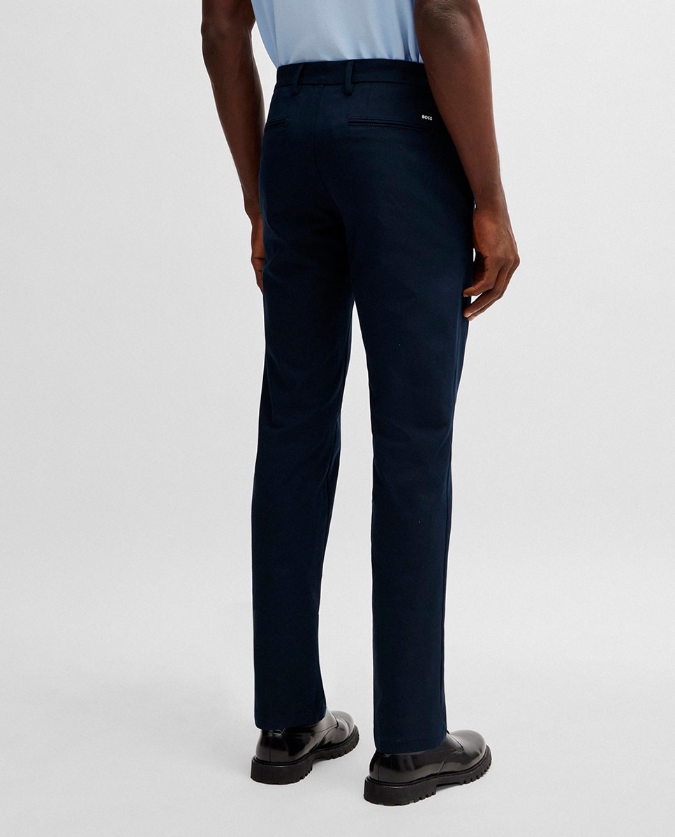 Calças Slim Fit de Algodão Elástico Azul-marinho-3