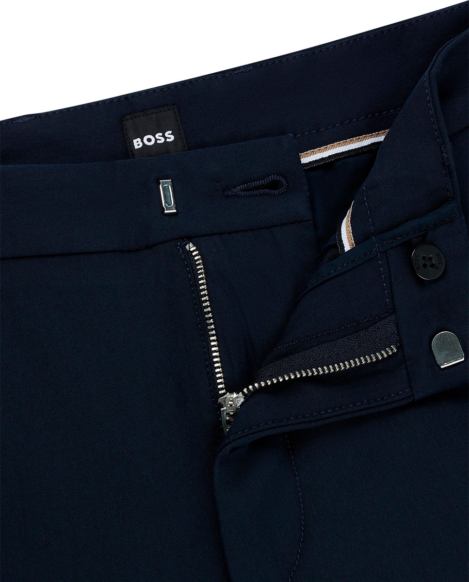 Calças Slim Fit de Algodão Elástico Azul-marinho-6