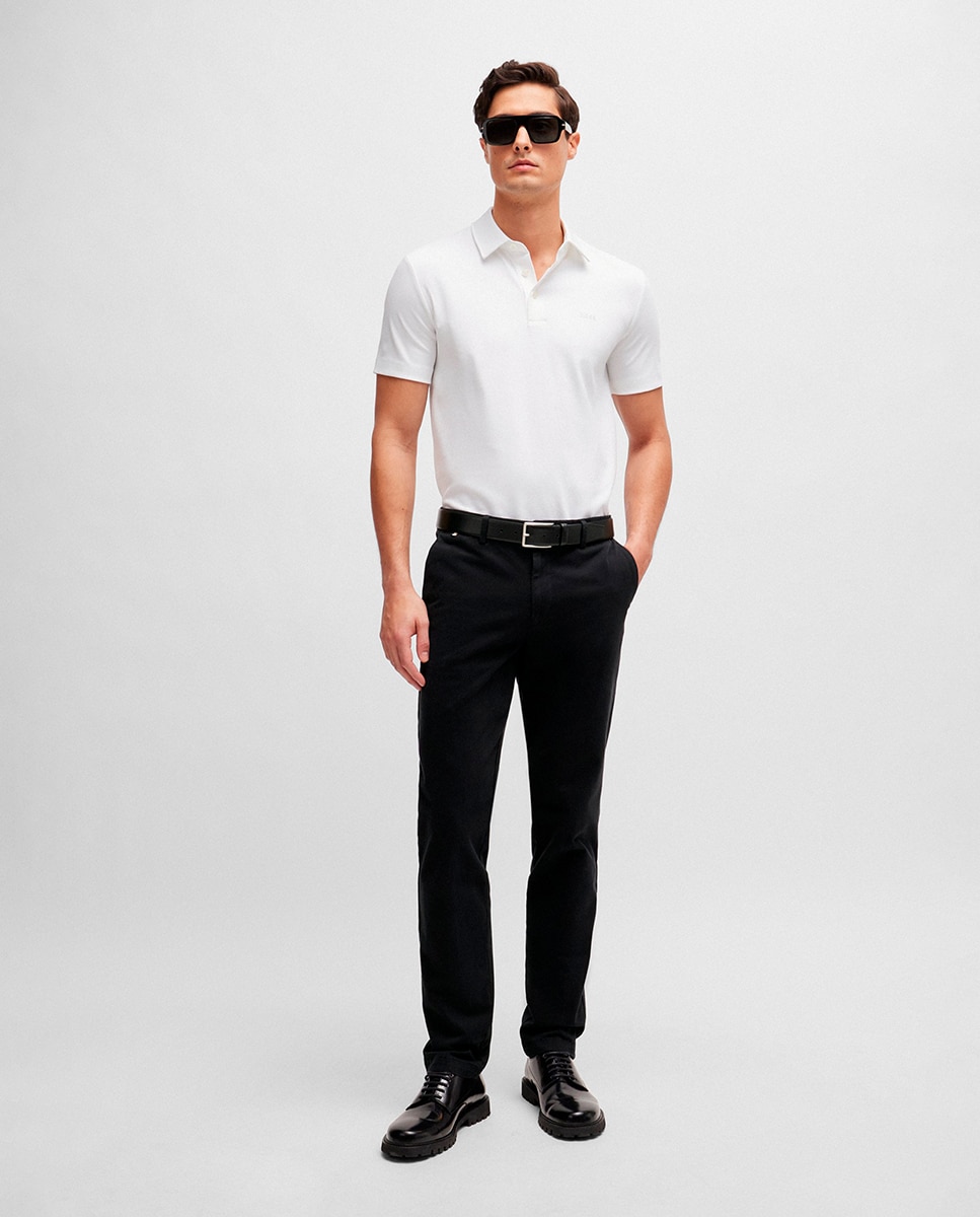 Calças Chino Slim Fit em Tecido de Gabardine Preto-1
