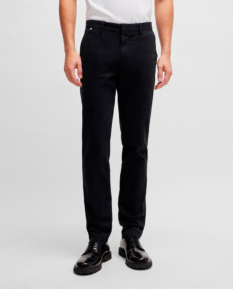 Calças Chino Slim Fit em Tecido de Gabardine Preto-2