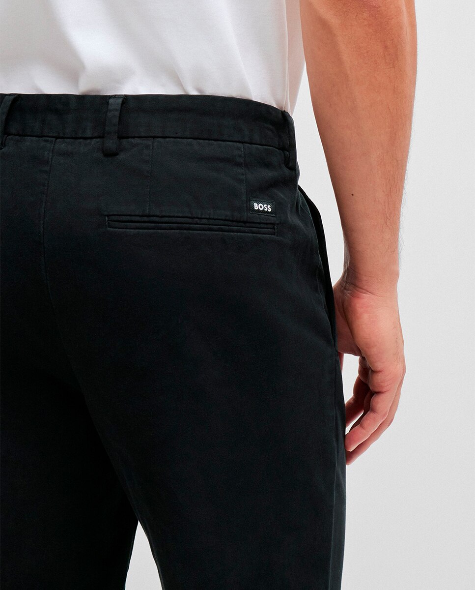 Calças Chino Slim Fit em Tecido de Gabardine Preto-4