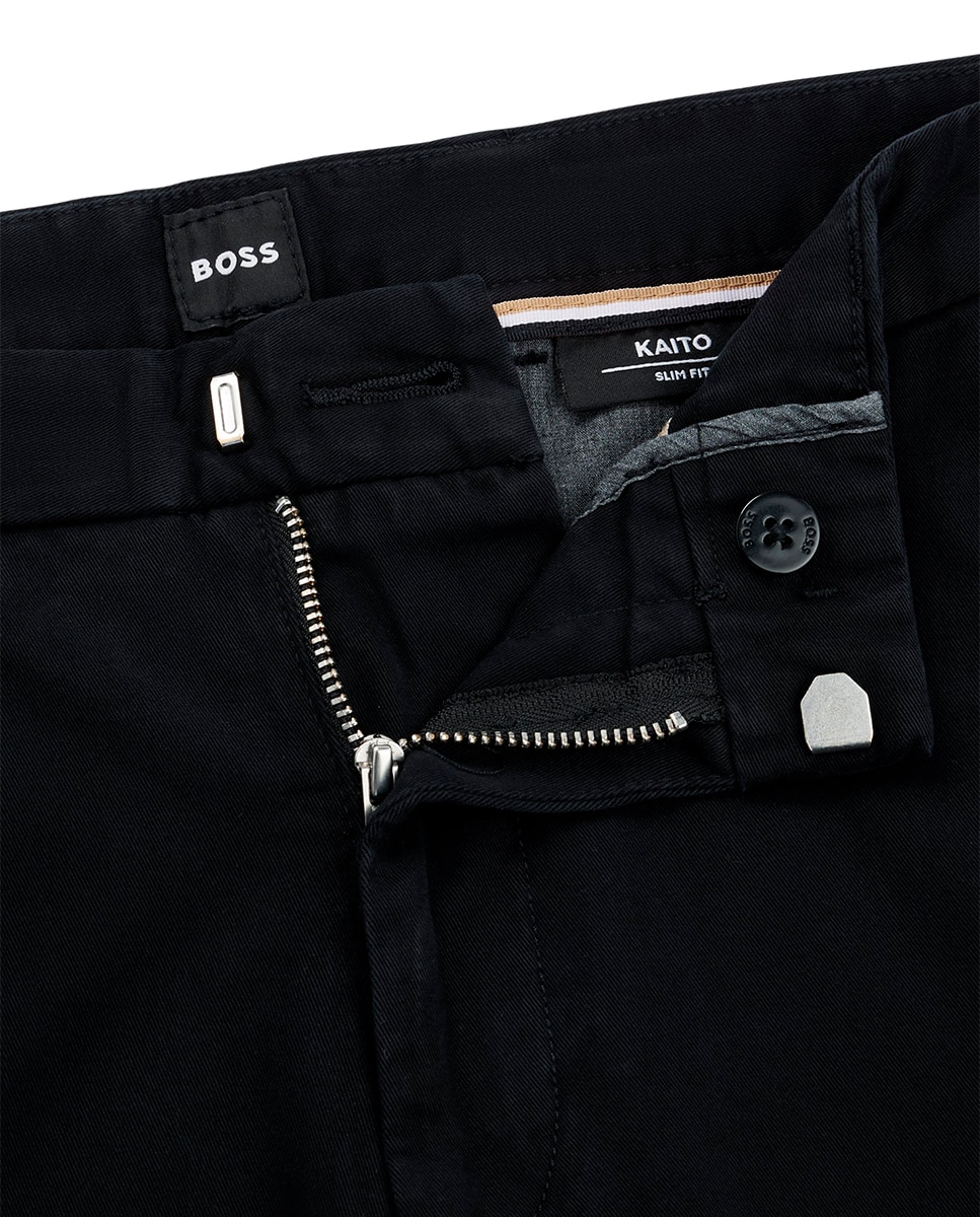 Calças Chino Slim Fit em Tecido de Gabardine Preto-6