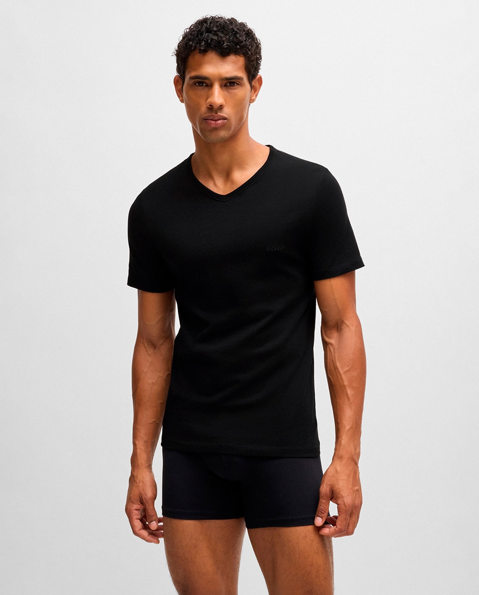 Imagem 0 de Embalagem de Três T-shirts de Malha de Algodão com Gola em Bico