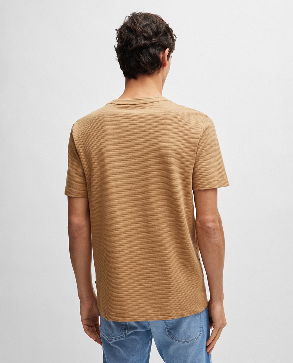 T-shirt em Mistura de Algodão com Estrutura de Jacquard às Bolinhas Castanho-2