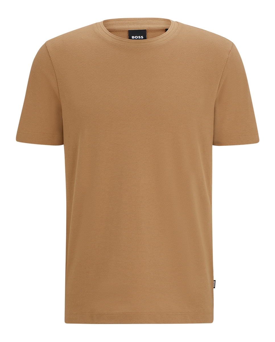 T-shirt em Mistura de Algodão com Estrutura de Jacquard às Bolinhas Castanho-4