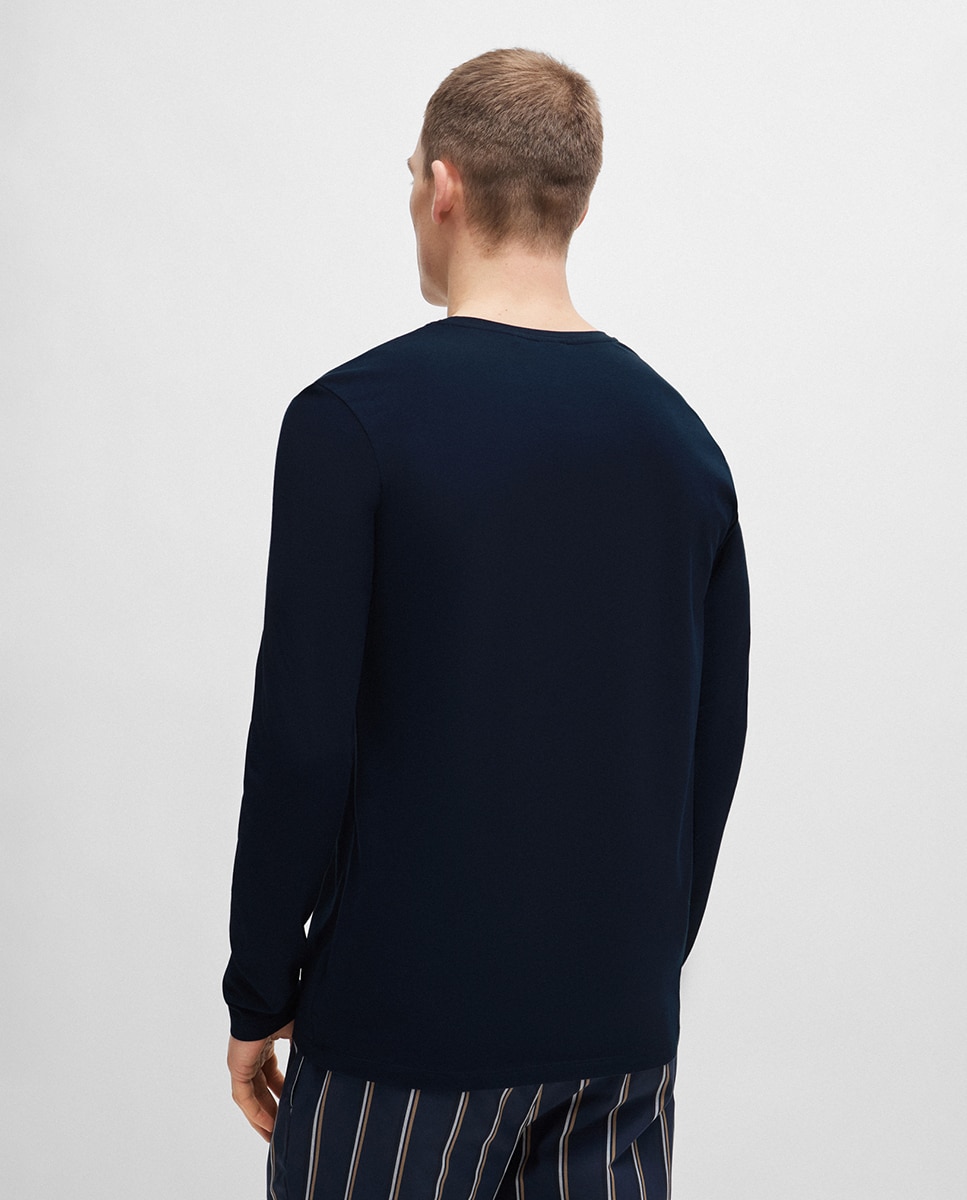 Camisola de Manga Comprida em Algodão Elástico com Detalhe de Logótipo Azul-marinho-2