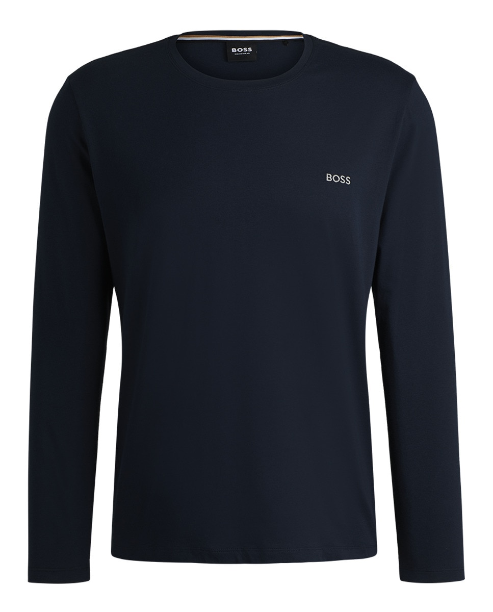 Camisola de Manga Comprida em Algodão Elástico com Detalhe de Logótipo Azul-marinho-4