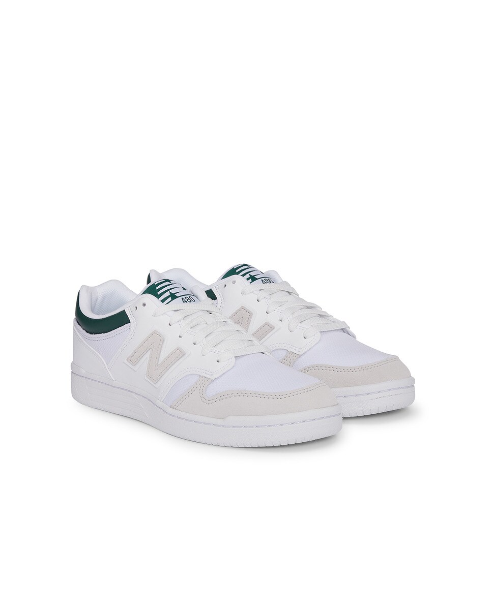 Sapatilhas Casual Unissexo Retro Basket 480 Leather Branco / Verde-2