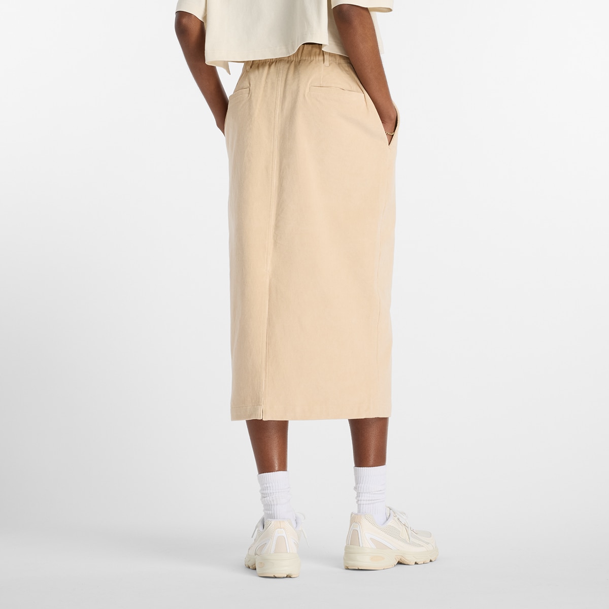 Saia Midi Stretch Corduroy de Mulher Castanho-2