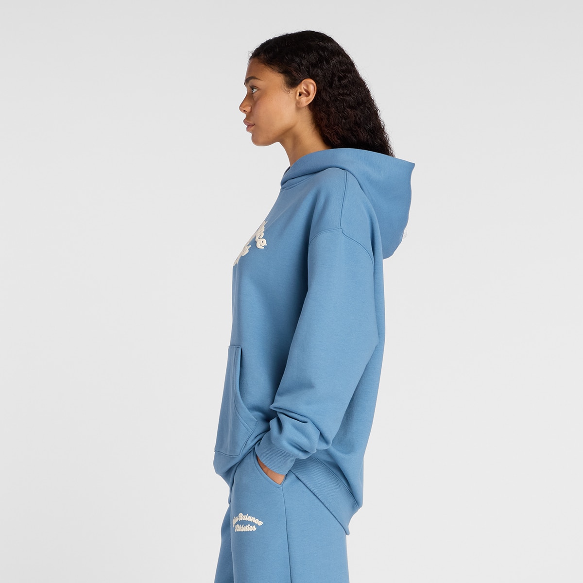 Sweatshirt de Capuz Linear Heritage Fleece Long de Mulher Azul-3