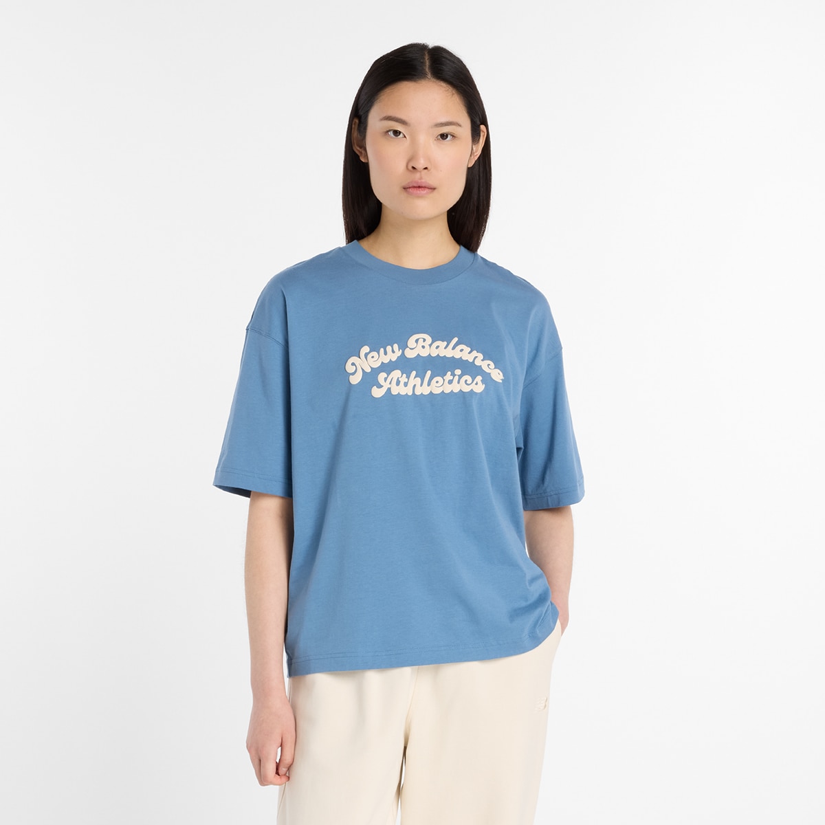 T-shirt Linear Heritage Oversized de Mulher Azul-1