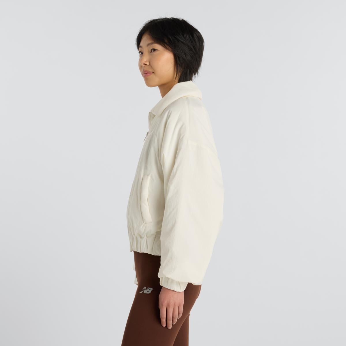 Blusão Bomber Casual de Mulher Woven Branco-marfim-3