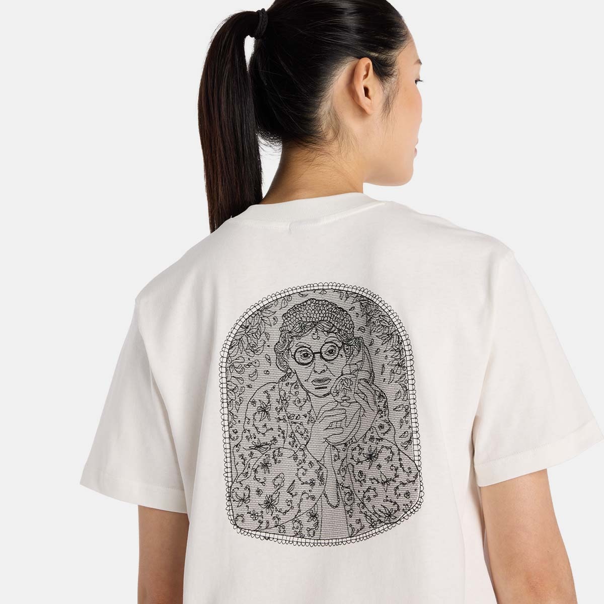 T-shirt Casual de Mulher Lace Icon Branco-marfim-4