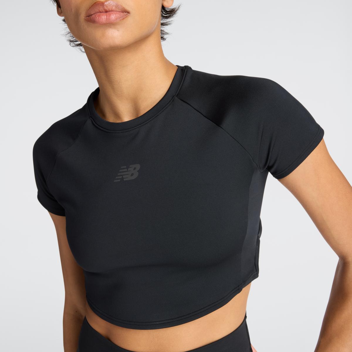 T-shirt Cropped de Running de Mulher Fast Days Fitted Preto-5