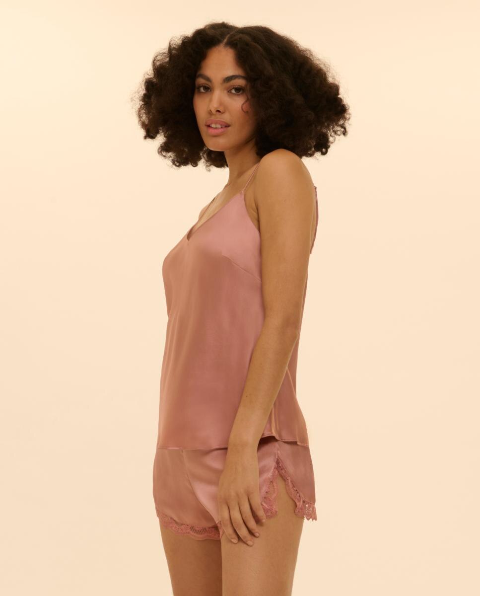 Calções de Pijama em Seda com Bordados Rosa-3