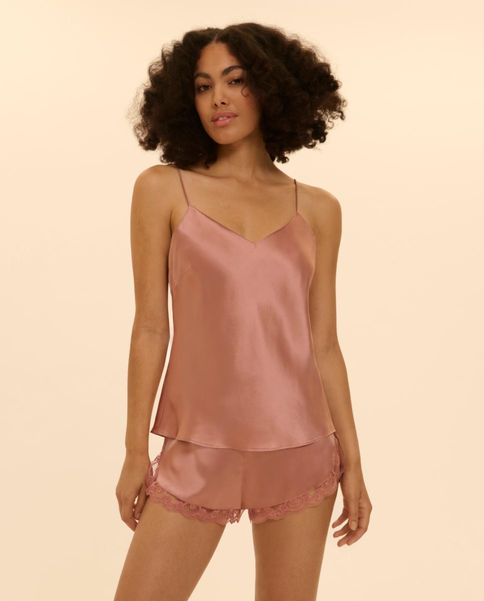 Calções de Pijama em Seda com Bordados Rosa-5