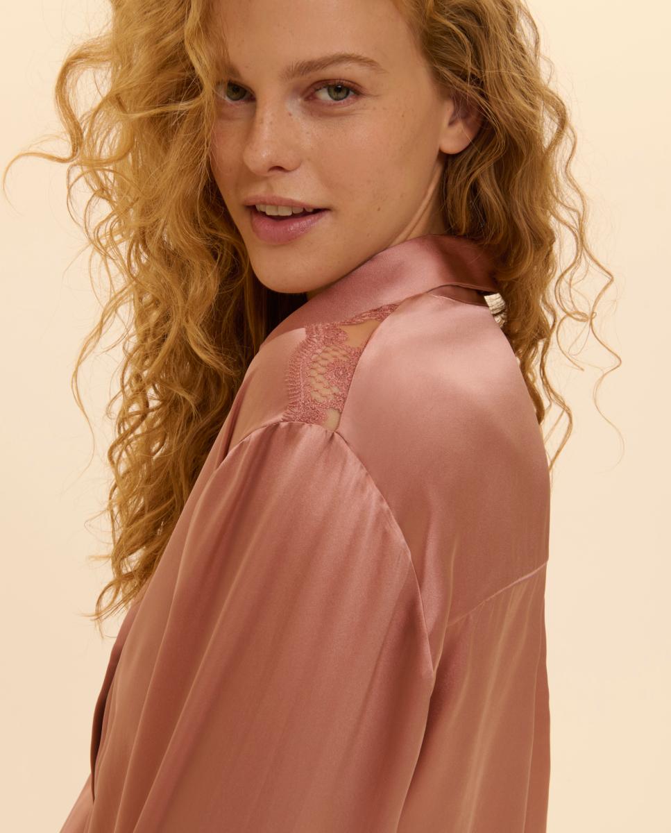 Camisola de Pijama de Seda Fluida Rosa-4