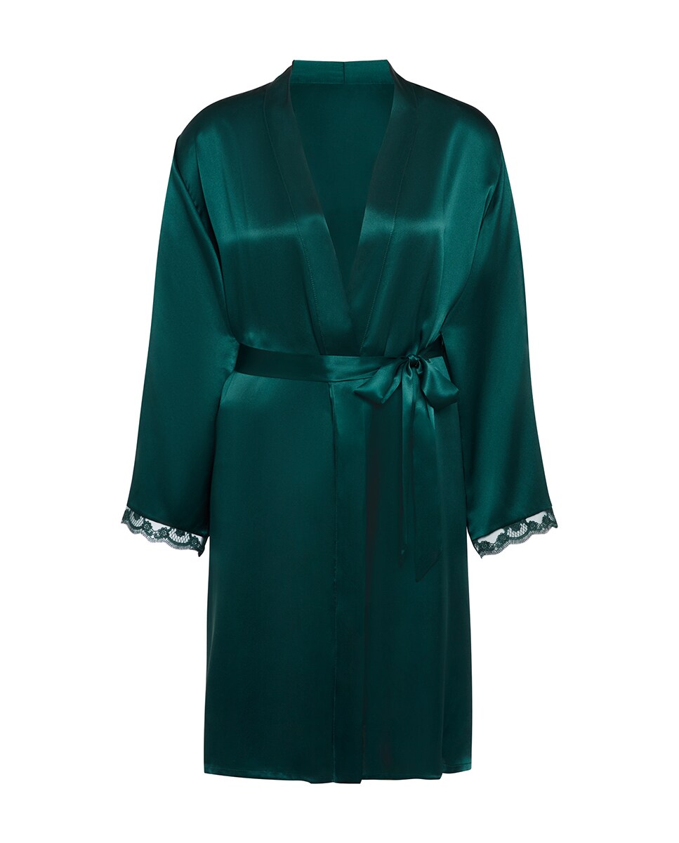 Kimono de Seda Verde-escuro-4