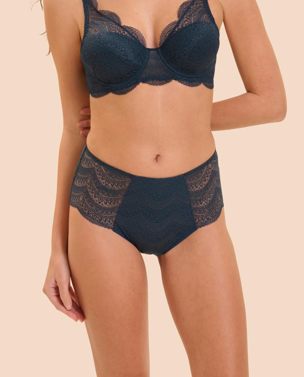 Cueca cintura subida com forma que cobre à frente e atrás, uma peça de lingerie clássica e segura Azul-marinho-3