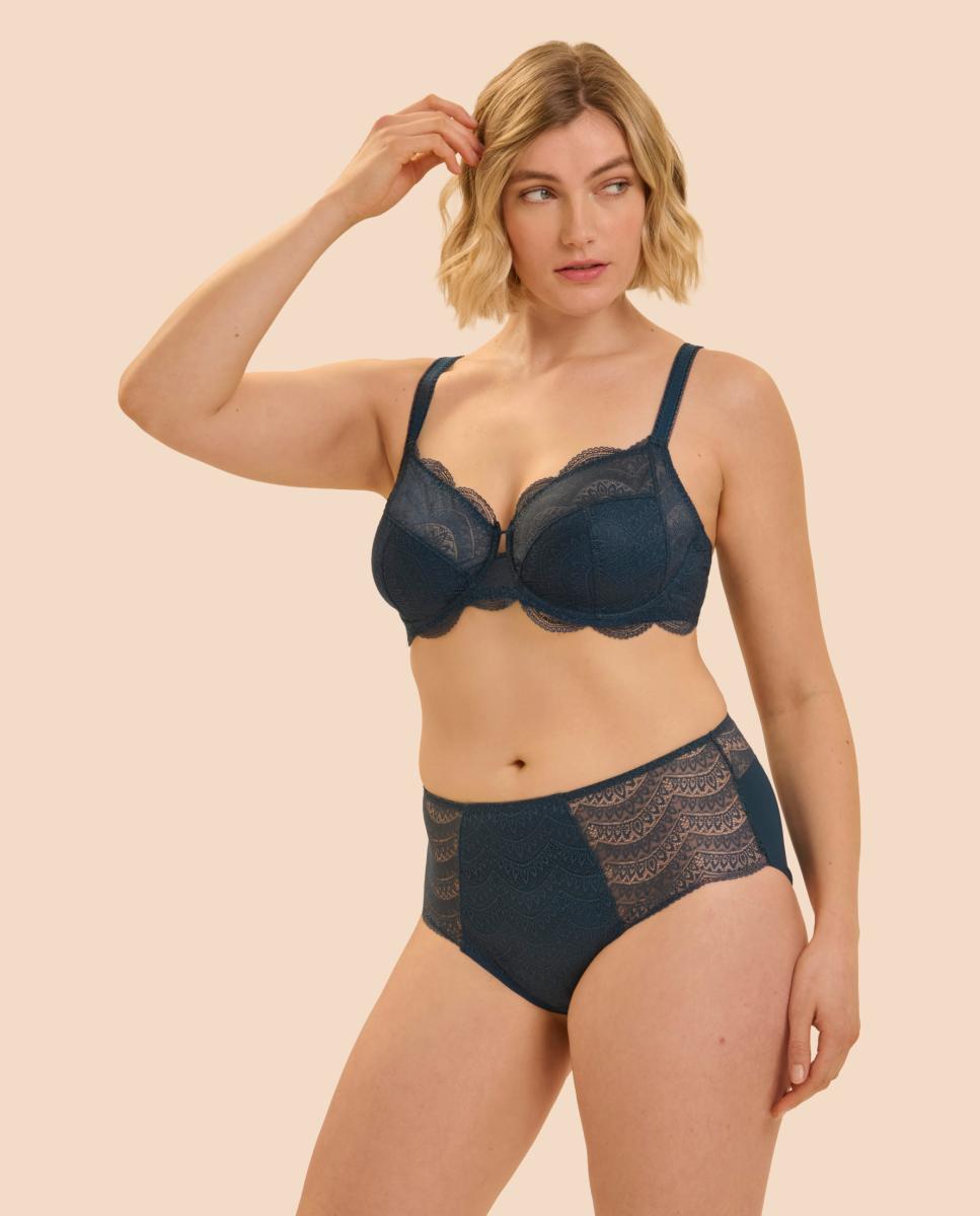 Cueca cintura subida com forma que cobre à frente e atrás, uma peça de lingerie clássica e segura Azul-marinho-5