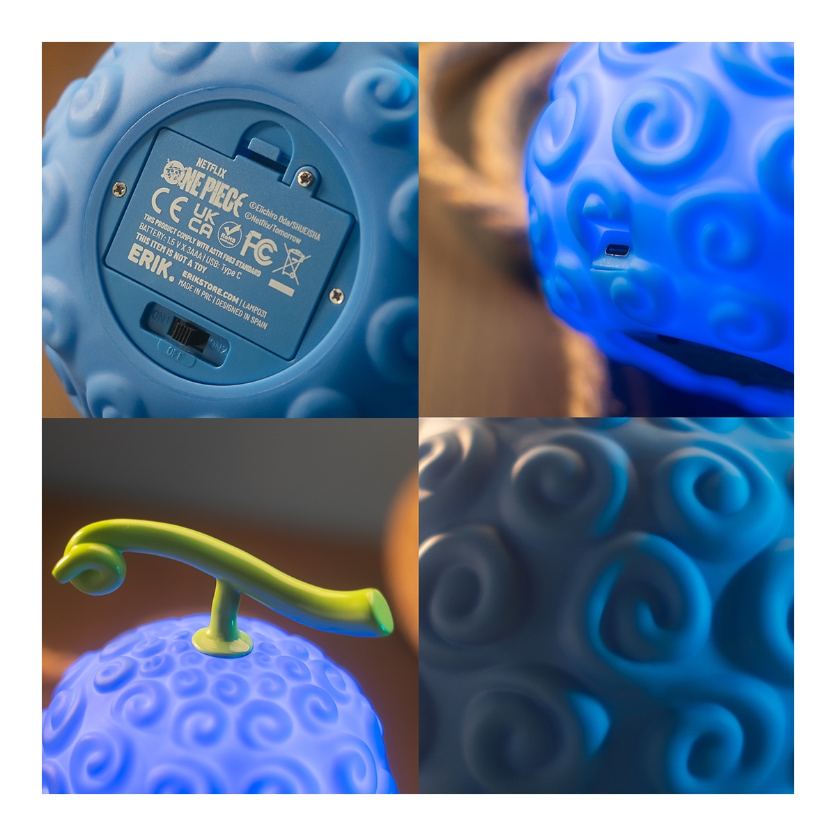 Lâmpada 3D Fruta Gum Gum One Piece Grupo Erik Azul-3
