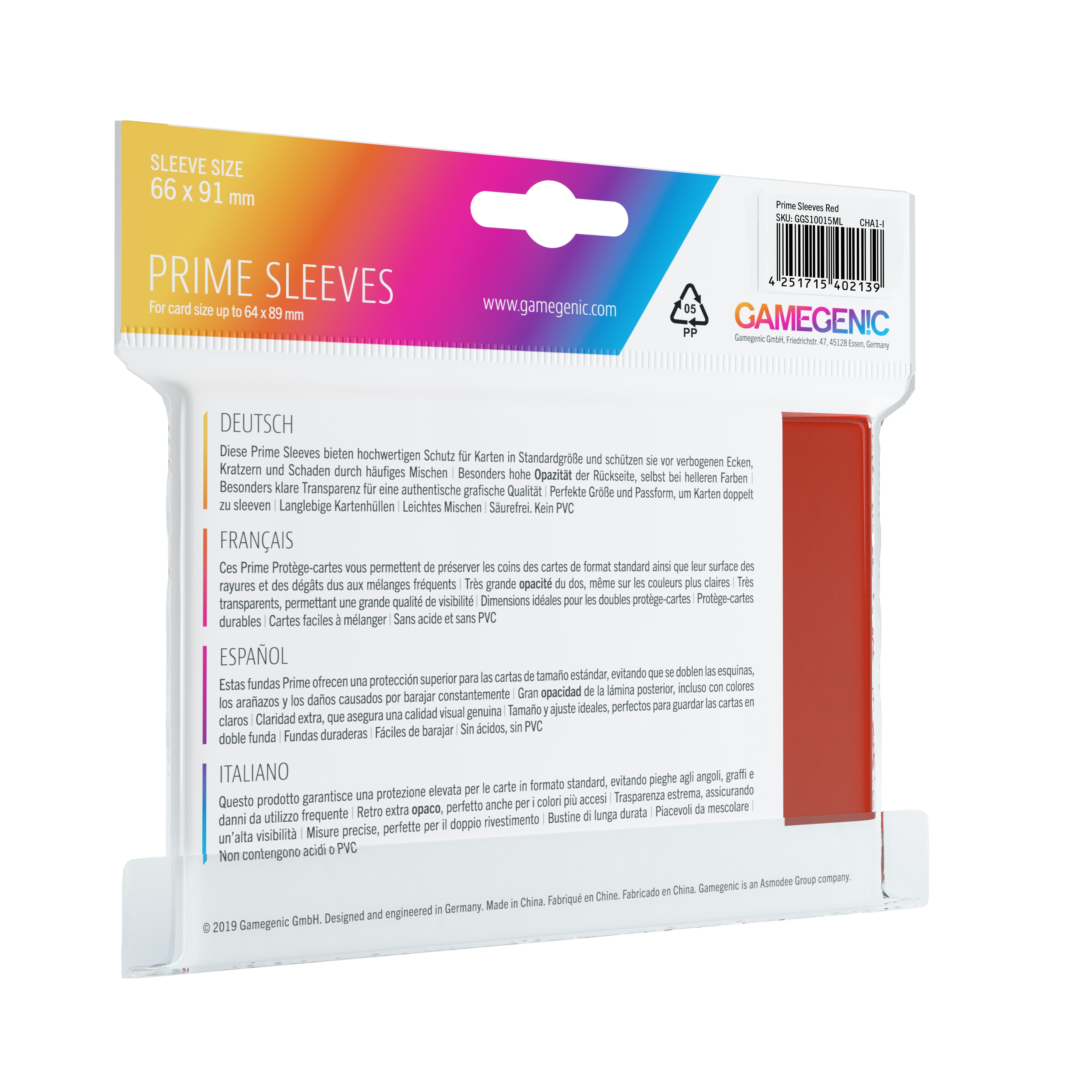 Capas Pack Prime Sleeves Red (100) Gamegenic 2
