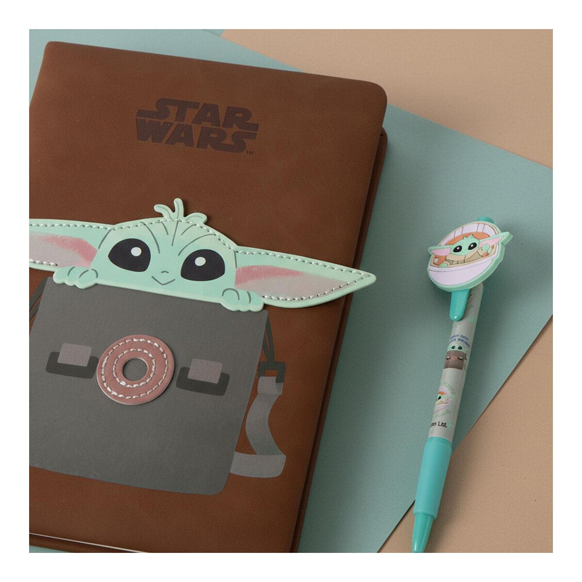 Caderno A5 e Caneta Grogu Star Wars The Mandalorian Castanho-8
