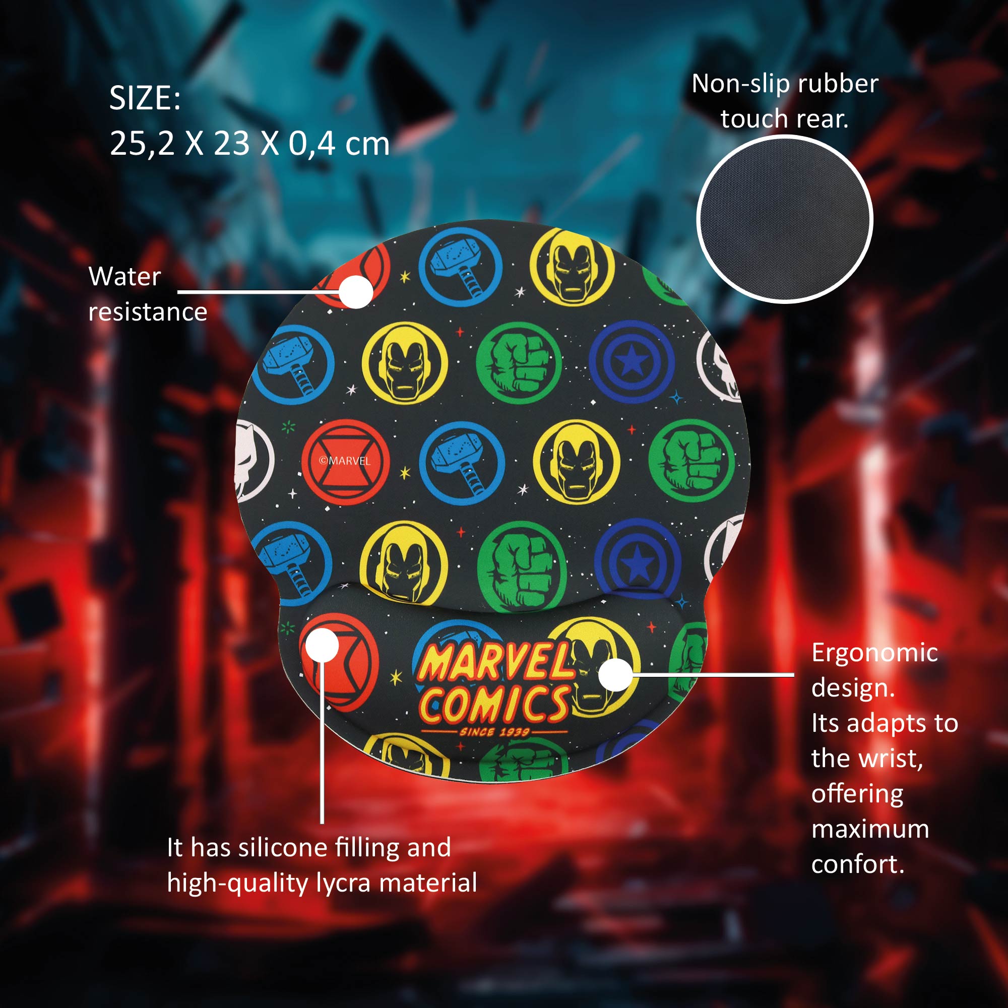 Tapete ergonómico Gel Marvel Wondee 3