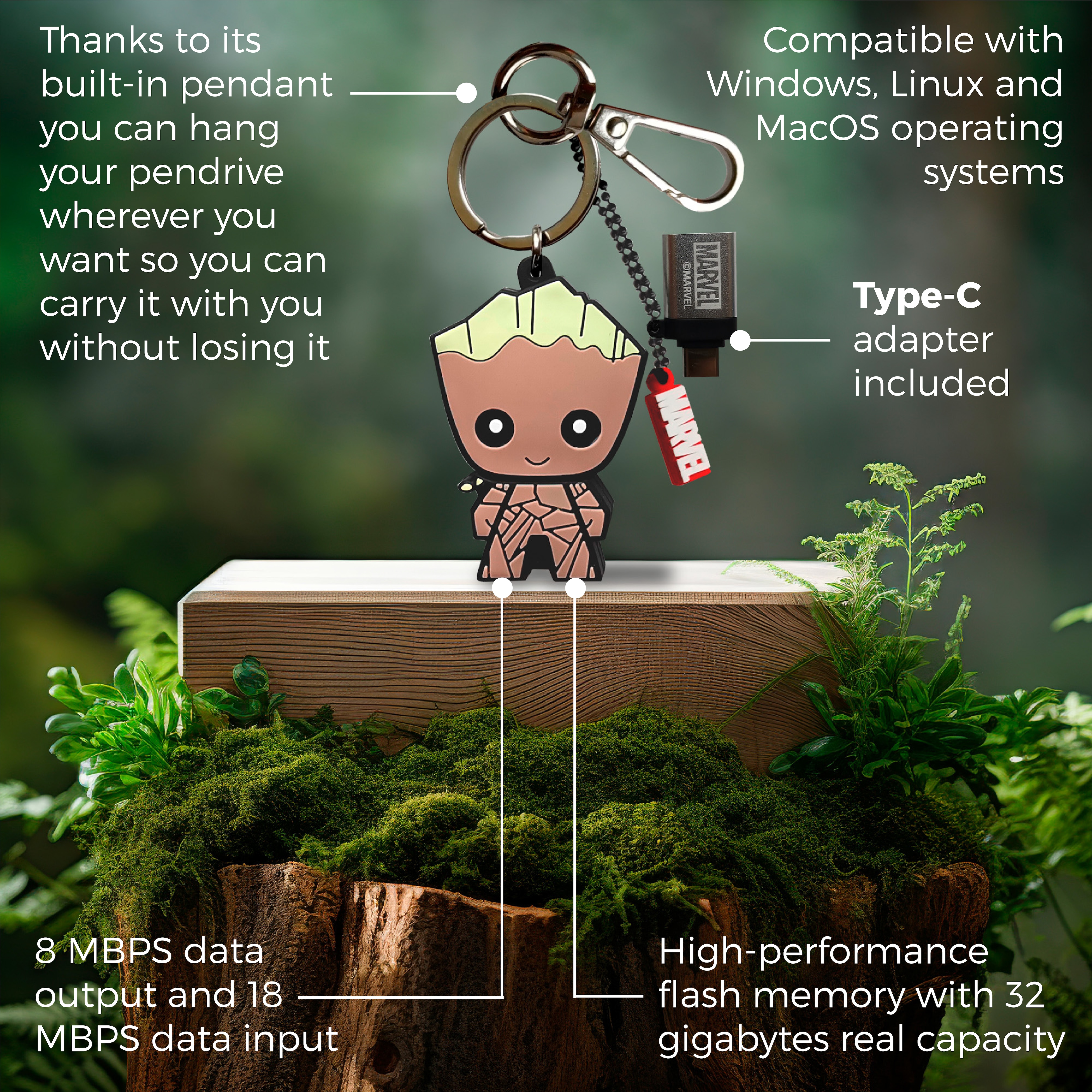 MEMORIA USB 32GB GROOT MARVEL Avengers 5